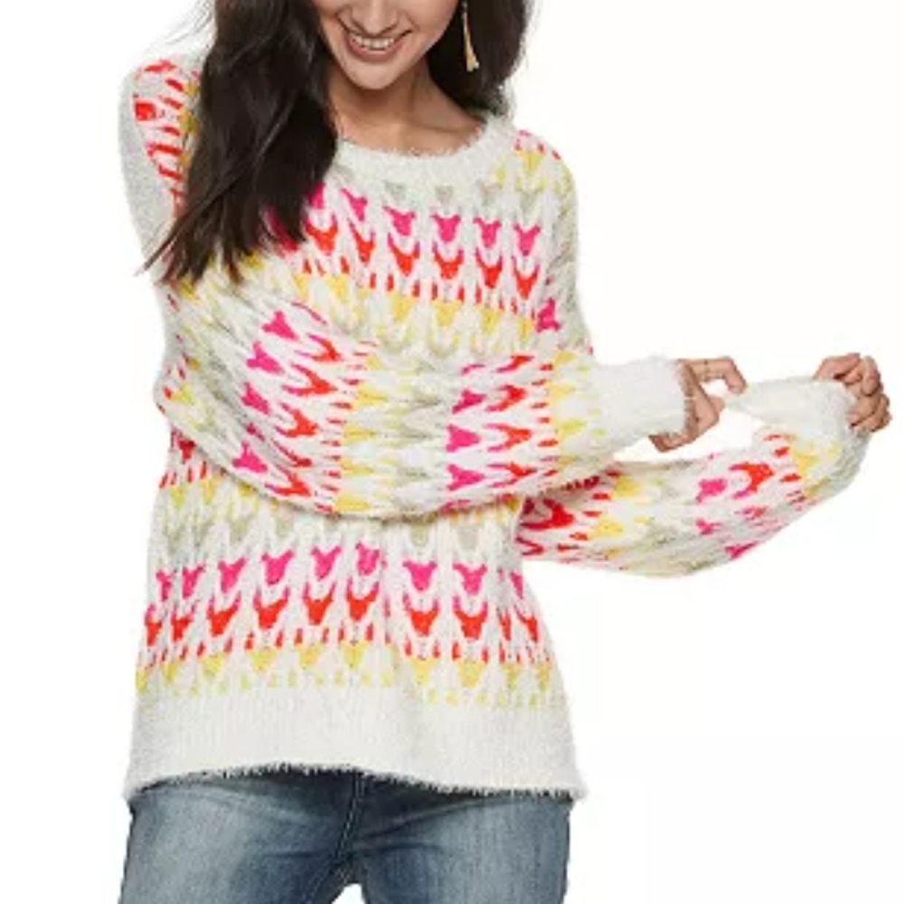 AMERICAN RAG Colorful Plaited Soft Fuzzy Pullover Sweater SIZE: XXL
